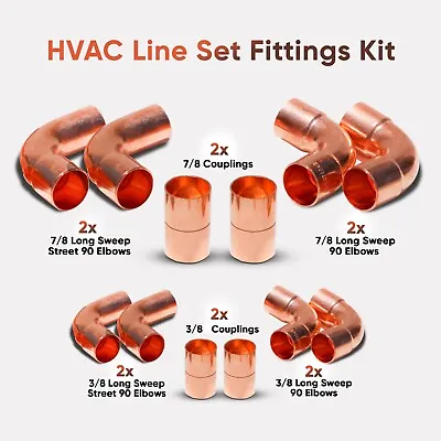 3/8 & 7/8 Hvac Copper Line Set Fittings Kit - R22 & 410a Rated • $18.49