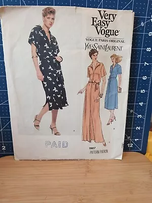 Vogue Pattern #1907-Vtg Yves Saint Laurent Dress-Size 12-Cut/Comp-See Descriptio • $14.99