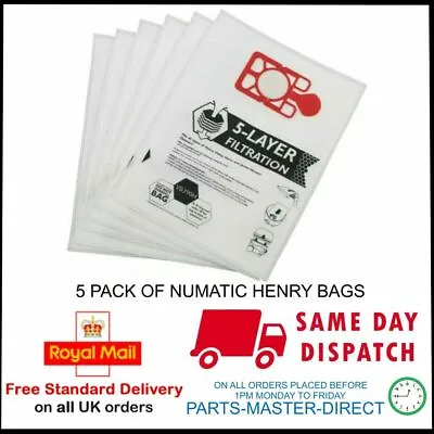 £5.99 • Buy 5x BAGS FOR NUMATIC HENRY HETTY HVR200 HEPA FLO HOOVER VACUUM CLEANER DUST BAG