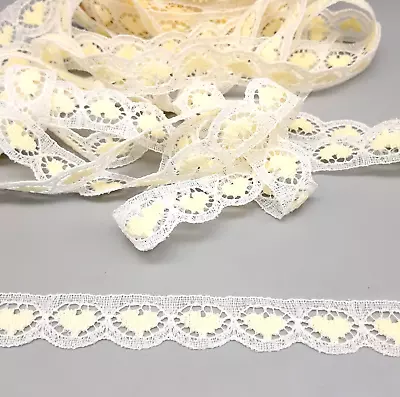 Vintage White With Pale Yellow Heart Lace Edging Trim 1.3cm X 4m - Crafts Sewing • £4.50