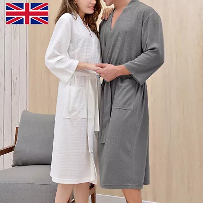 Unisex Hotel Spa Waffle Bath Robe 100% Cotton Nightwear Dressing Gown Bathrobe Y • £11.55