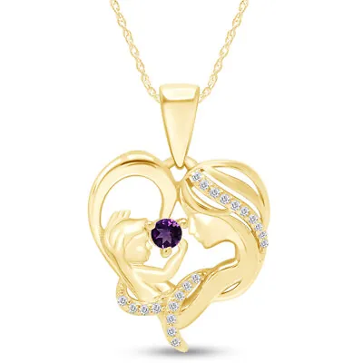 Mom With Child Pendant 18  Necklace Simulated Birthstone 14k Yellow Gold Plated • $46.50