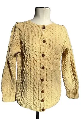 Vintage 70s 80s B Altman & Co Hand Knit In Ireland Cable Wool Women's Cardigan S • $71.99