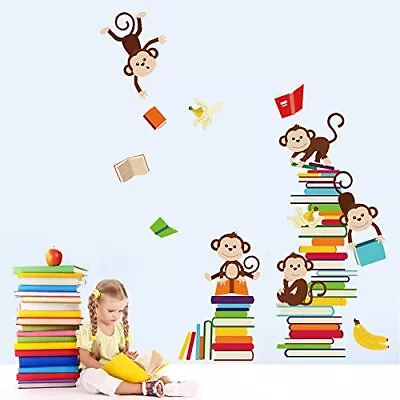 Monkey Wall Decals Animals Reading Books Wall Stickers Baby Nursery Kids Bedroom • $14.69