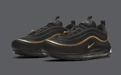 Nike Air Max 97 Black/Gold Swoosh Men’s Size US 12 Casual Sneakers Rare New✅ • $209.95