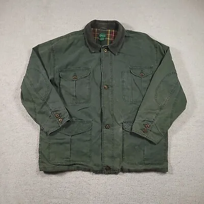 Vintage Izod Jacket Mens XL Green Flannel Lined Barn Chore Buttoned • $49.97