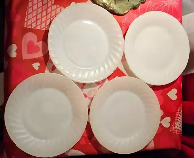 Vintage Fire King Oven Ware White Milk Glass 8” Salad Plates Lot Of 4 • $17.99