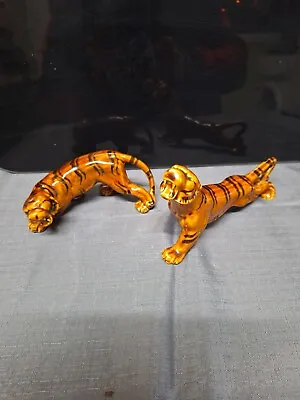 Pair Of Vintage Ceramic Tiger Figurines • £19.95