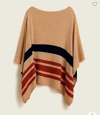 J Crew Cashmere Blend Popover Poncho Womens One Size OS Camel Rust Navy • $26