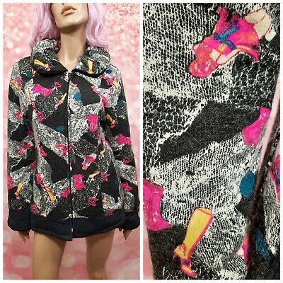 $48.76 • Buy Vintage 80s 90s Pin Up Girl Print Jacket Coat Size M Charcoal Pink Simon Chang