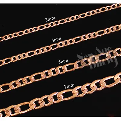 $6.99 • Buy Rose Gold Plated Stainless Steel Figaro 16 - 30  Men Women Necklace 3/4/5/7mm