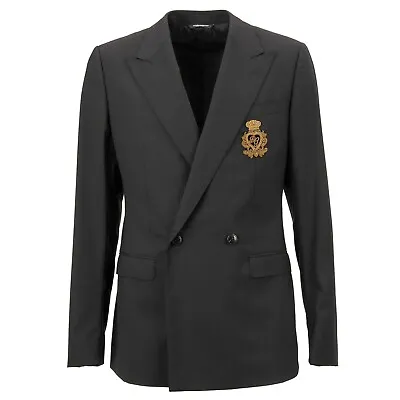 DOLCE & GABBANA DG Logo Heart Gold Crown Blazer Tuxedo Jacket Black 48 38 13227 • £1043