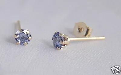 9ct Gold 3mm Round Tanzanite CZ Studs Earrings X'mas B'day GIFT BOX ~ SOLID 9K ~ • £15.20