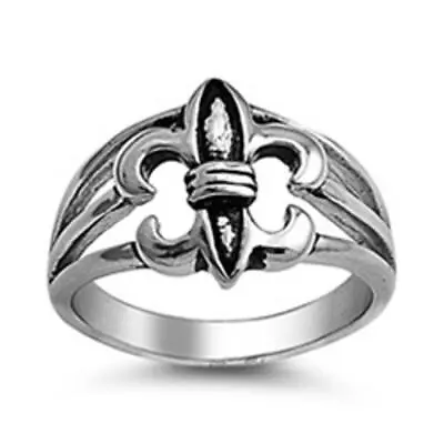 Men's Fleur De Lis Ring Fashion Polished Stainless Steel Band 17mm Sizes 8-14 • $9.99