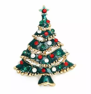 Stunning Diamonte Gold Plated Vintage Look Christmas Tree Brooch Cake Pin B4 • £14.55