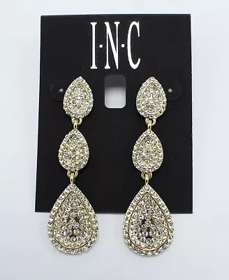 Elegant New Gold Pave Rhinestone Linear Drop Earrings By INC. #E1196 • $7.99