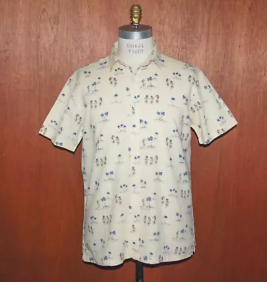 Kahala 1936 Men's Large Linen Cotton Blend Hula Girls & Palm Tree Hawaiian Shirt • $29.95