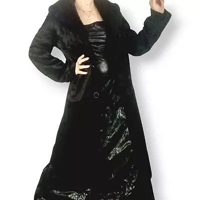 Planet Black Velvet Coat L Sherpa Afghan Long Faux Fur Jacket Penny Lane Vintage • $280