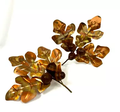 Vtg Set 2 Brass Copper Wall Decor Metal Art Oak Leaves With Wood Acorns HOMCO • $21.95