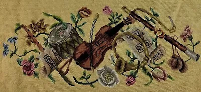 Musical Needlepoint Finished Piano Bench Floral Violin Gold Horn Drum Rose EVC • $70