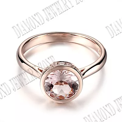 Wedding Fine Ring 10K Rose Gold Pave Bezel Setting Morganite & SI/H Real Diamond • $517