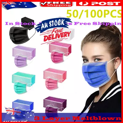 50/100x Face Mask Disposable Surgical Mouth Masks Certified 3 Layers Ramdom Colo • $21.38