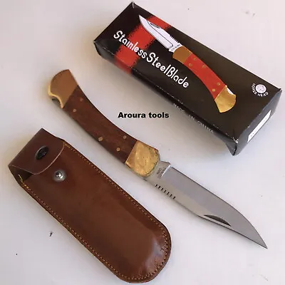 Folding Pocket Knife Stainless Steel Blade With Leather Carry Pouch- BRAND NEW. • $25