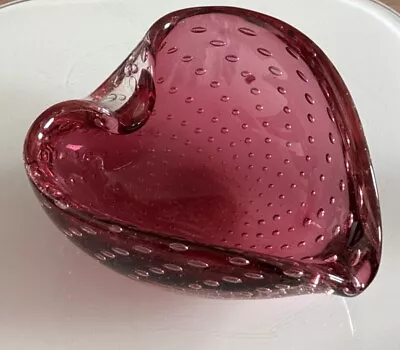 Vintage Murano Art Glass Heart Shape  Bubbled Glass Ashtray Candy Dish  • $19.99