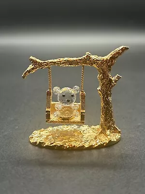 Vintage Spoontiques Gold Metal Teddy Bear On A Swing Crystal Figurine • $22.95