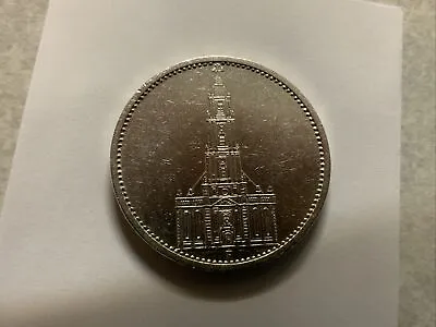 1934-F German Silver 5 Mark Potsdam  Garrison Church • $20