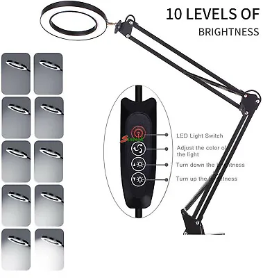 5X USB 64 LED Magnifying Glass With Light Stand Clamp Magnifying Lamp Black UK • £18.99