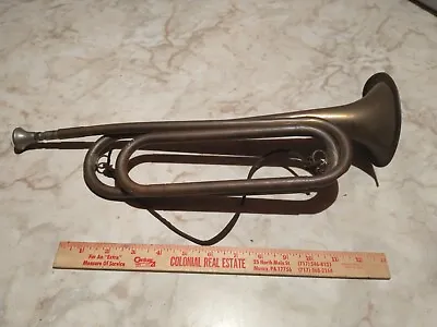 ANTIQUE MILITARY BRASS BUGLE - STAMPED US REGULATION Made In USA • $150