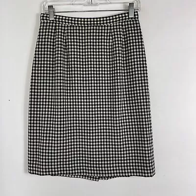 Pencil Skirt Women's Size 8 Knee Length High Rise 100% Wool Black White Check • $12