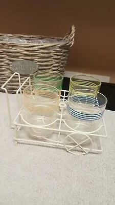 Vintage Plastic Glasses In A Tea Cart Carrier • $12.95