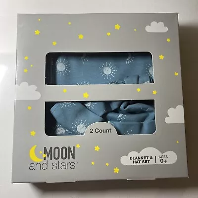 Moon And Stars Cotton Blanket And Hat Set-Blue-Ages 0+ NEW • $14.99