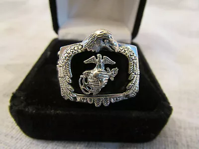 Large Men's U.s. Marines Sterling Silver Ring Sz 14. 19.5 Grams! • $130