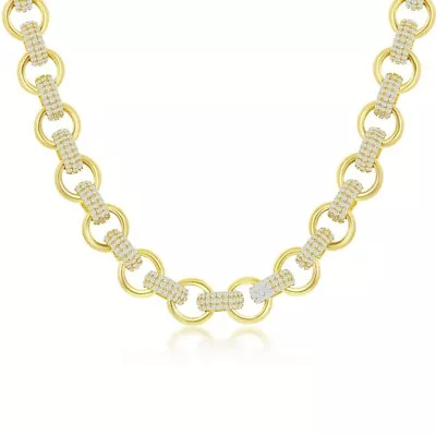 Sterling Silver Micro Pave CZ Linked Necklace - Gold Plated • $557