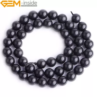 Natural Black Russian Shungite Stone Polished Loose Beads For Jewelry Making15  • $13.59