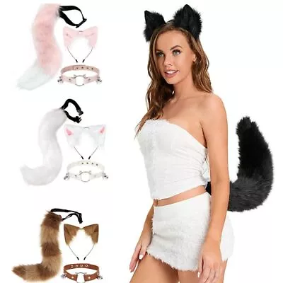 3PCS Anime Cosplay Cat Cute Ears Headband Furry Fox Tail Bell Neck Choker Set • $4.99