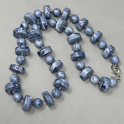 £21.75 • Buy Sarah Coventry Vintage Necklace Faux Stone Bead Blue Marble Disc Hand Knot 16 