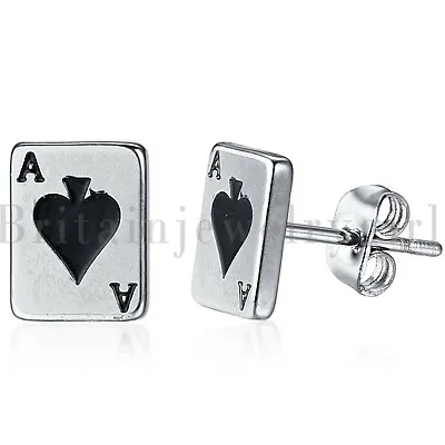 2PCS Stainless Steel Poker Spades A Earrings Ear Stud For Men Women Gothic • $9.99