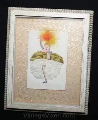 Vintage 50s Burlesque Can-Can Dancer Framed Shadowbox Picture • $95