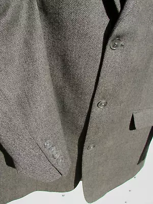 Stafford Beige Black Herringbone Tweed 3 Button Sport Coat 100% Wool Size 48 L • $49.89