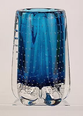 £64.95 • Buy Vintage Whitefriars Controlled Bubble Glass Vase Geoffrey Baxter Kingfisher Blue
