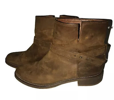 Madewell Women’s Boots 9 The Biker Brown Leather Flat Heel Ankle Strap Short • $54.99