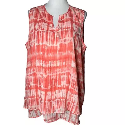 Cristina B Layered Tunic Top Tie Dye V Sleeveless Blouse Flowy Women Size XL NEW • $18.90