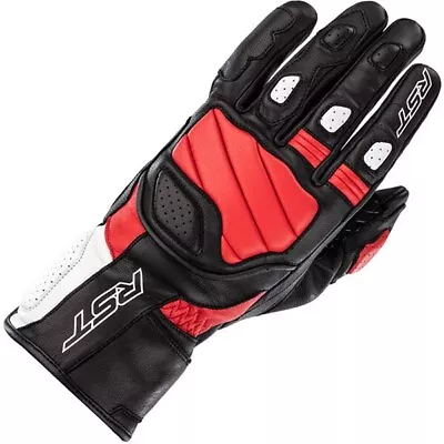 RST Turbine CE Leather Motorcycle Motorbike Gloves - Black / Red / White • £29.99