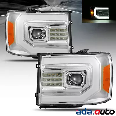 Fit 2007-2013 GMC Sierra 1500 DRL/Signal LED DRL Chrome Projector Headlights Set • $276.38