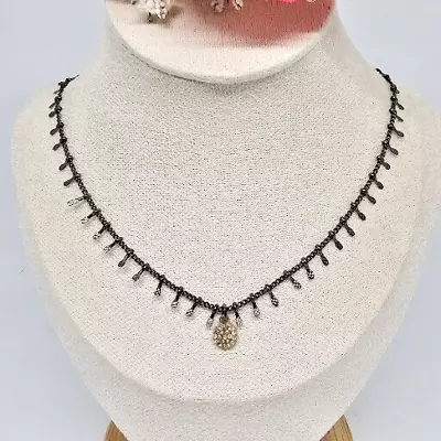 $16.95 • Buy ZARA Delicate Gunmetal Tone Choker Necklace Gold Tone Rhinestone Pendant
