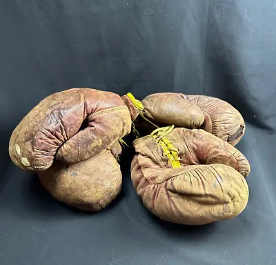 Set Of 2 Pair Vintage Leather Children's Boxing Gloves Leather Lace Up 1940'S?? • $23.18
